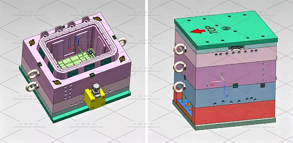 Nesting Stackable Storage With Attached Lid Box Mould Design